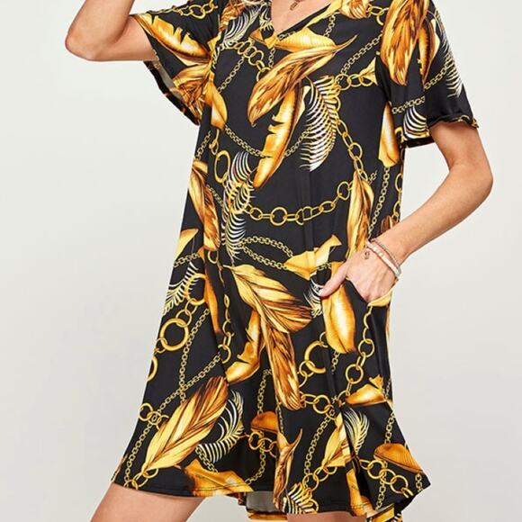 NWT Black and Gold Chain Dress Size Small - Picture 6 of 7